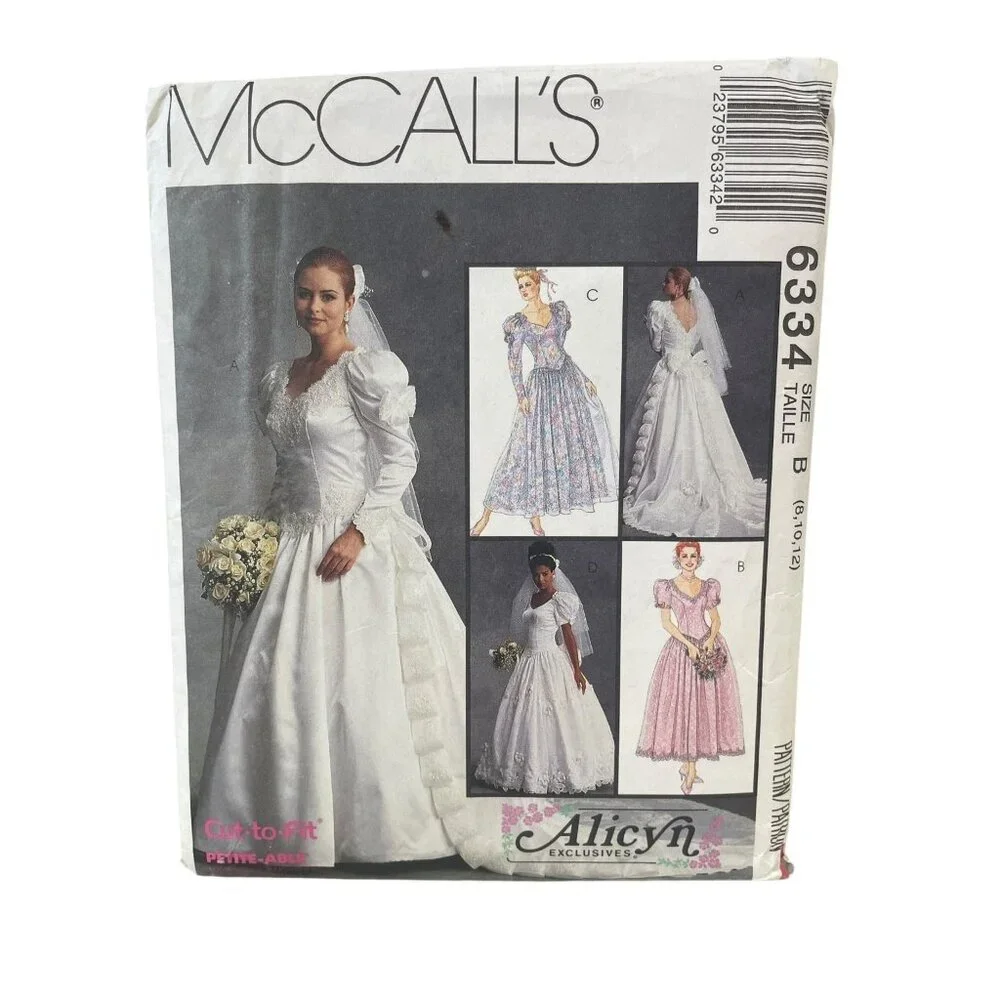 McCALL'S 6334 Bridal Gown Bridesmaids Dress Size‎ 8-12 Vintage